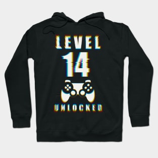 LEVEL 14 UNLOCKED- Funny Glitch Effect Game Controller Design Hoodie